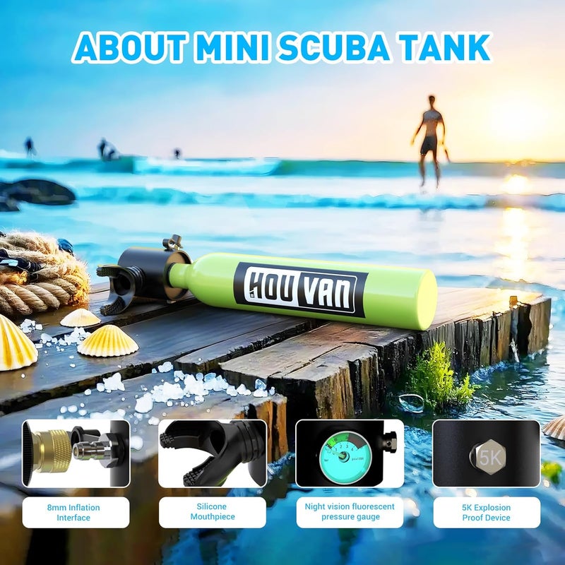 HOUVAN Store Mini Scuba Tank 0.5L Capacity Inflatable Diving Tank DOT Certified Up to 10 Minutes of Underwater Breathing Portable Scuba Tank up to 33feet for Underwater Work/Underwater Recreation - Image 3
